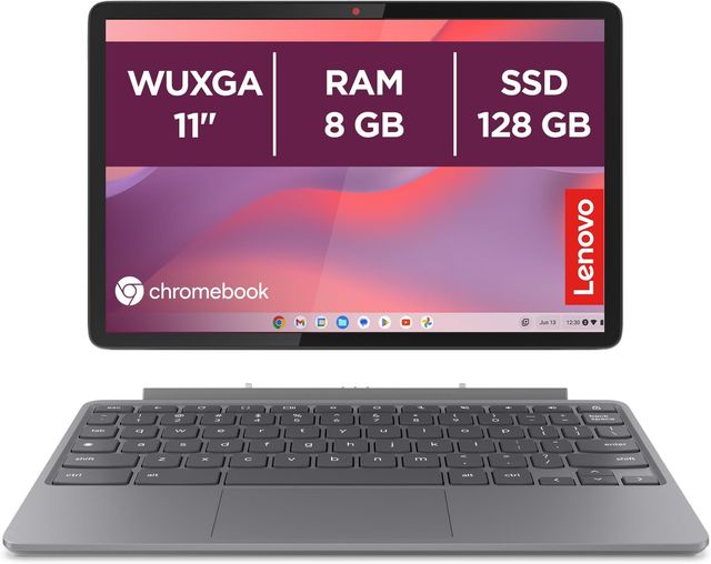 Imagen de la oferta: Lenovo Chromebook Duet 11 Gen 9 - Ordenador Portátil 11" WUXGA Táctil + Lápiz Incluido (MediaTek Kompanio 838, 8GB RAM, 128GB Emmc, ChromeOS) Gris QWERTY + 3 Meses Google AI Pro con Gemini Pro y 2TB