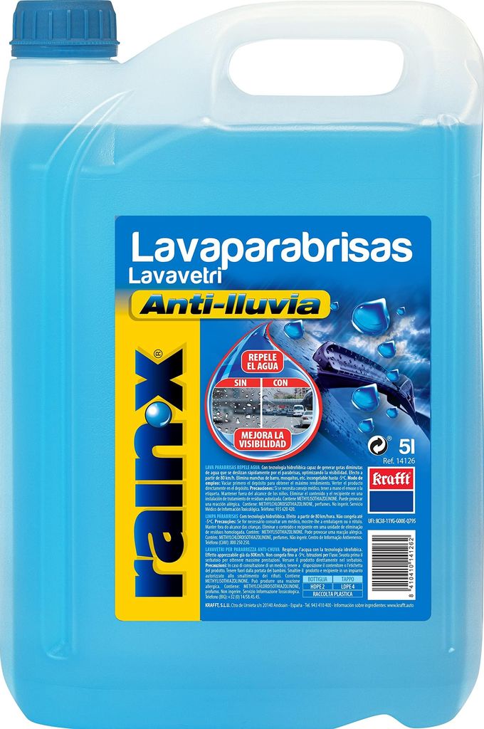 Imagen de: Rain-X Limpiaparabrisas Coche Concentrado con Tecnología Hidrofóbica Antilluvia – Visibilidad Superior y Protección hasta -5ºC - Fórmula Repelente de Agua – No deja Manchas - 5L