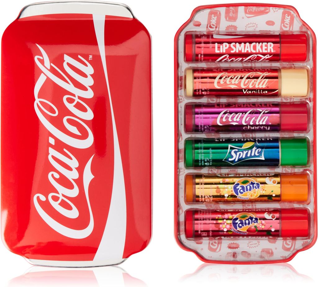 Imagen de: Lip Smacker Coca Cola Tin Collection, Set de 6 Bálsamos Labiales Surtidos con Sabores Auténticos de Coca-Cola, Fanta y Sprite