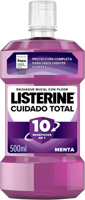 Imagen de la oferta: Listerine Cuidado Total (1x500 ml), enjuague bucal con alcohol, colutorio encías con 10 beneficios en 1, elixir bucal con 12 h de protección, para unos dientes blancos