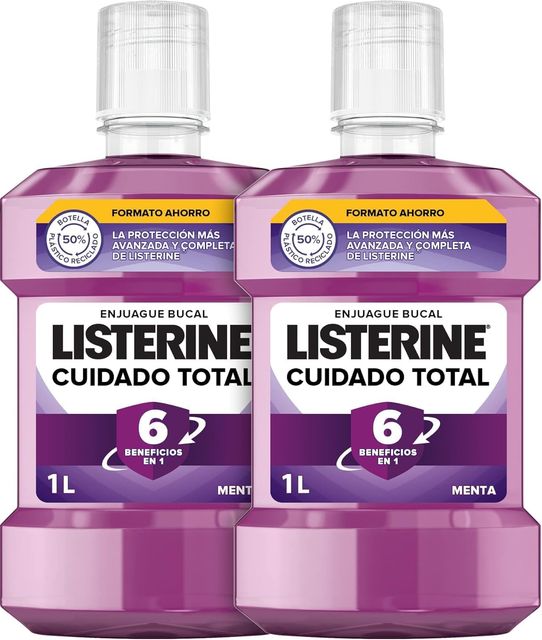 Imagen de la oferta: Listerine Cuidado Total (pack de 2 x 1 L), enjuague bucal con flúor, colutorio bucal con 6 beneficios en 1, elixir bucal para una limpieza bucal completa (El embalaje puede variar)