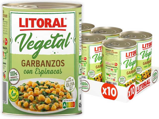 Imagen de la oferta: Litoral Vegetal Garbanzos con Espinacas - Plato Preparado Sin Gluten - Pack de 10x425g - Total: 4.25kg