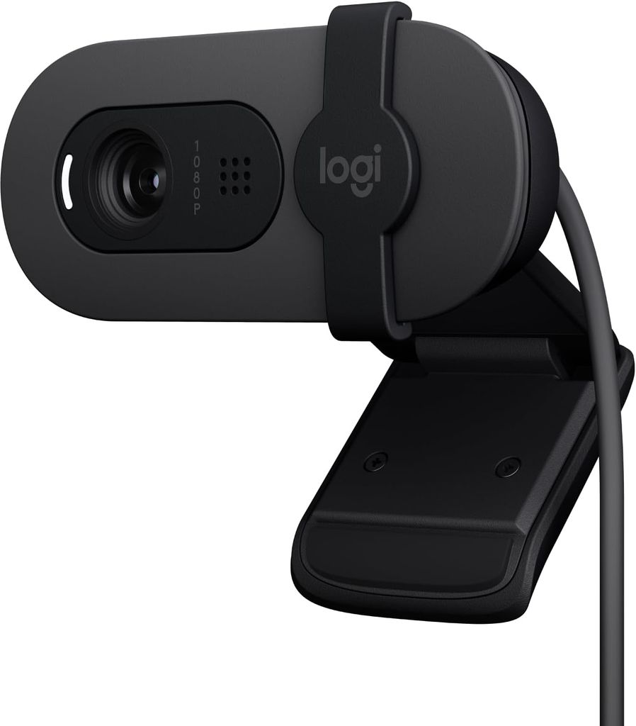 Imagen de: Logitech Brio 100, cámara web Full HD para reuniones y streaming, equilibrio de iluminación automático, micrófono integrado, tapa de privacidad, USB-A, Grafito