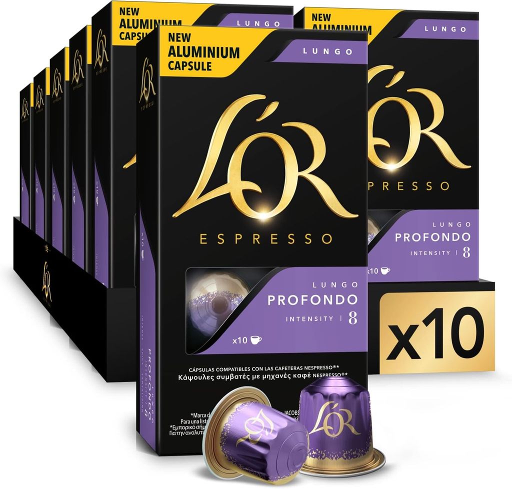 Imagen de: L'OR Espresso Cápsulas de Café Lungo Profondo | Intensidad 8 | 100 Cápsulas Compatibles Nespresso (R)