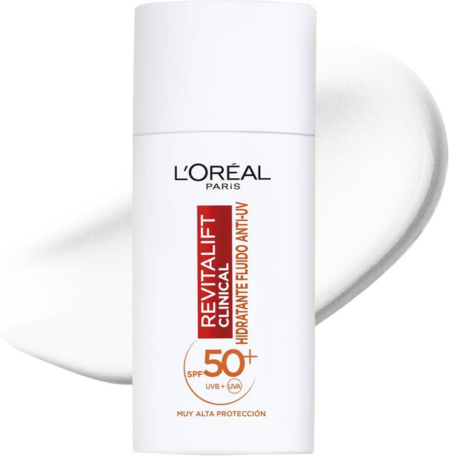 Imagen de la oferta: L'Oreal Paris Revitalift Clinical Fluido Hidratante Anti-UV SPF50+ Diario con Vitamina C. Protege tu Piel de los rayos solares. Previene Líneas de Expresión y Manchas oscuras. Acabado invisible, 50ml