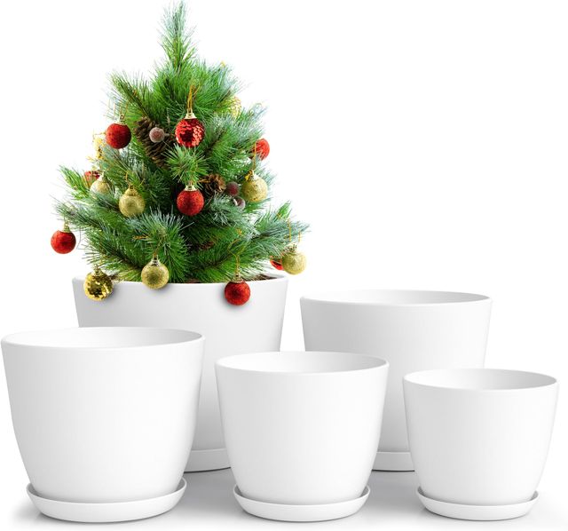 Imagen de la oferta: Utopia Home Paquete de 5 macetas 18/17/15/13/12 cm Maceta con platillo para la Cocina, balcón, Plantas de jardín, macetas de vivero de Interior Blanco
