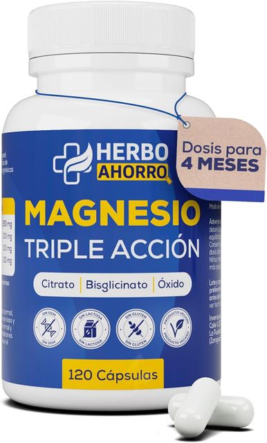 Imagen de la oferta: Magnesio Complex - Citrato, Bisglicinato y Óxido de Magnesio Triple - Alta Absorción - Reduce Cansancio y Fatiga, Alivia Dolor Articulaciones y Músculos – Favorece la Síntesis de Colágeno 120 cápsulas