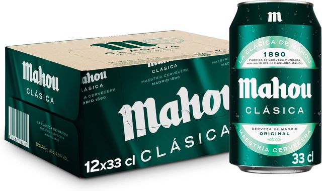 Imagen de la oferta: Mahou Clásica, Pack 12 Latas x 33cl, Cerveza Dorada Lager, Auténtica Cerveza Mahou Con Sabor Suave, Refrescante y Con Espuma Consistente, 4.8% Vol. Alcohol