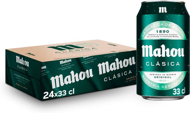 Imagen de la oferta: Mahou Clásica, Pack 24 Latas x 33cl, Cerveza Dorada Lager, Auténtica Cerveza Mahou Con Sabor Suave, Refrescante y Con Espuma Consistente, 4.8% Vol. Alcohol