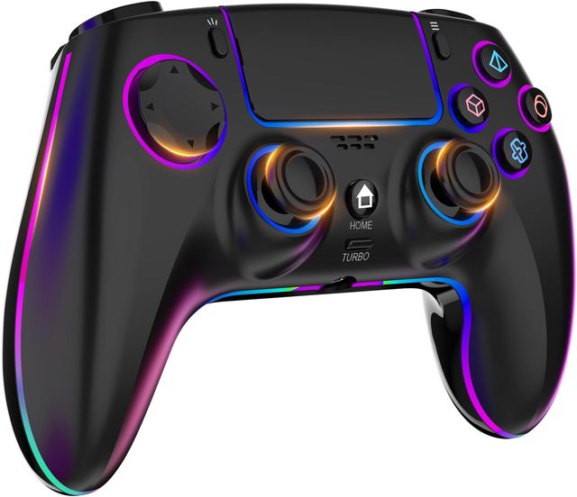Imagen de la oferta: MYSTILUCK Mando Inalámbrico para PS4/PS3/Pro/PC/MAC/iOS/Android/Steam Deck, Gamepad con iluminación RGB 7 Colore/Joystick Effect Hall/Doble Vibración/Turbo/Conector para Auriculares/Batería 1500 mAh