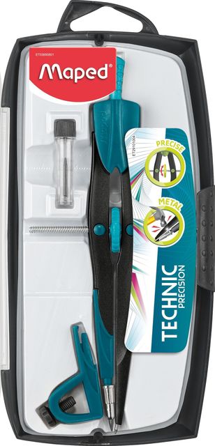 Imagen de la oferta: Maped - Compás Dibujo Técnico - Precision System Caja con 3 Piezas - Compás con Bigotera Grande - Incluye 1 Abrazadera Universal y 1 Estuche de Minas - Fabricado en Metal, Modelo surtido
