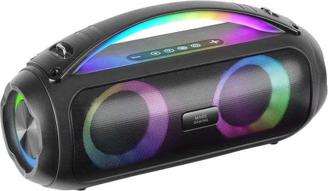 Imagen de la oferta: Mars Gaming MS-Pulse, Altavoz Bluetooth Portátil 50W RMS, Iluminación RGB, 2 Drivers Activos 93mm + 2 Drivers Pasivos Ultra-Bass, Función Manos Libres, USB/MicroSD/AUX/FM, Asa y Correa, Negro