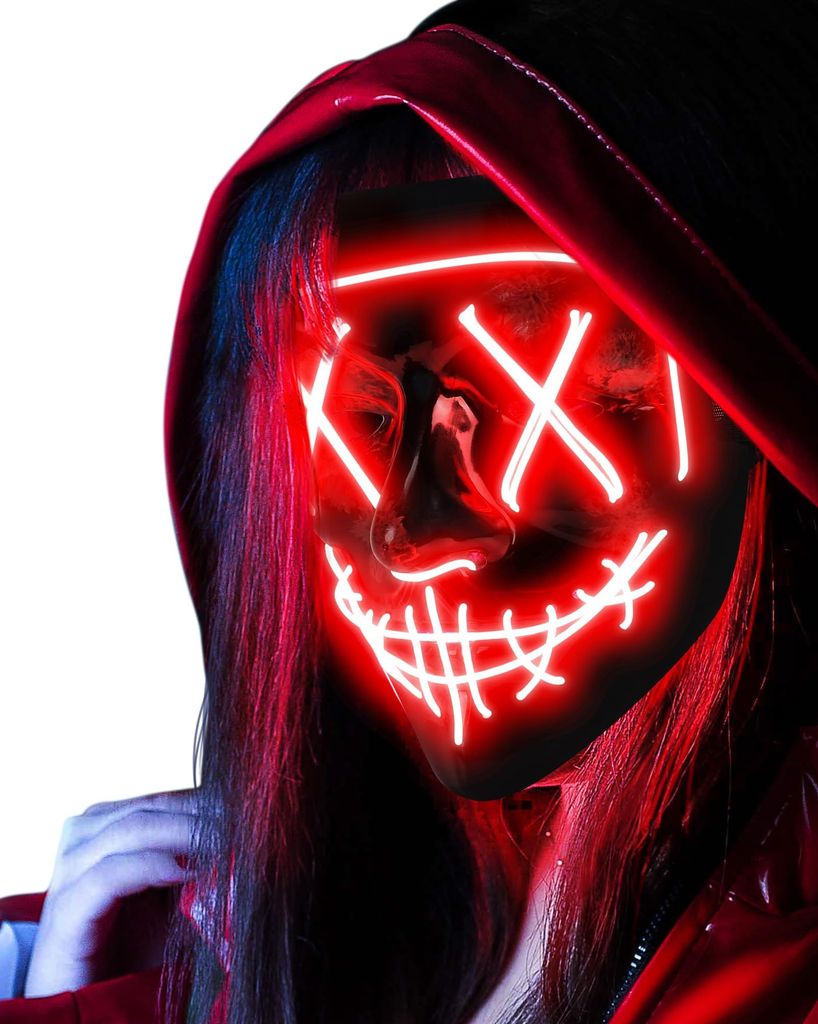 Imagen de: AnanBros Máscara de Halloween con luz LED que brilla en la oscuridad, 3 modos de iluminación para juegos de disfraces, cosplay y fiestas