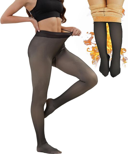 Imagen de la oferta: Medias Térmicas Mujer con Interior de Forro Polar Medias Reductoras Mujer Transparentes Falsas Medias Térmicas Invierno Mallas Alto Cintura Leggings Pantimedias Leotardos Talla Grande S-3XL