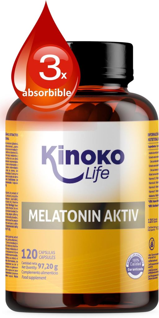 Imagen de: MELATONINA PURA AKTIV 120 Cápsulas con Aceite de Semilla de Cáñamo, Valeriana, Pasiflora, GABA y Vitamina B1, B3, B6 y B12. En Capsulas mas eficientes que Pastillas para Dormir