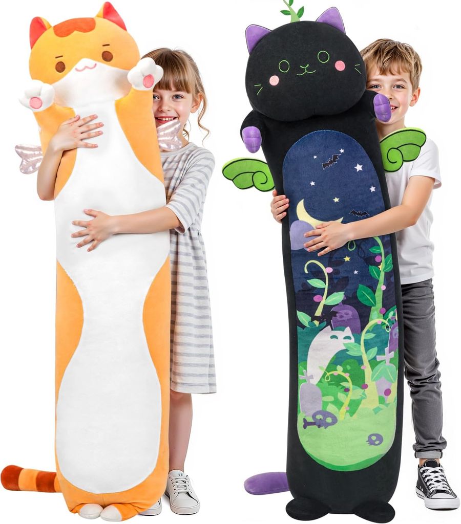 Imagen de: Mewaii Peluche Gato Naranja Largo Almohada Kawaii 70CM Suave de Gato de Animales Muñecas de Peluches Que Respira Juguetes Navidad Regalo para Niños
