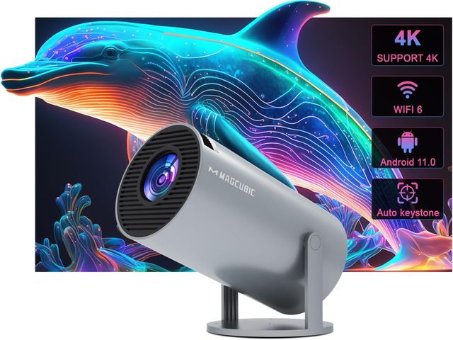 Imagen de la oferta: Gris Mini proyector portátil Auto Keystone, proyector Inteligente 4K/ 200 ANSI con WiFi 6, BT 5.4, Pantalla de 130 Pulgadas, Giro de 180 Grados, Sistema operativo Android Integrado 14.0
