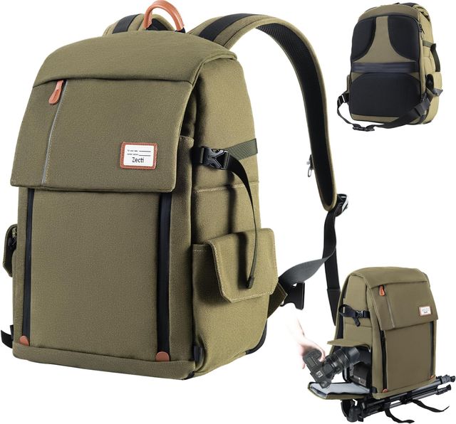 Imagen de la oferta: Zecti Mochila Profesional para Cámara Antigolpe e Impermeable Mochila fotografia para DSLR de Gran Capacidad Grande con Protector de Lluvia - Verde