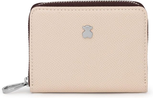 Imagen de la oferta: TOUS Monedero Mediano de Poliuretano con Efecto Saffiano en Beige y Marrón, Cierre Presión y Cremallera, Medidas 11 x 8 x 3 cm, Bonito y Chic, Colección Dubai