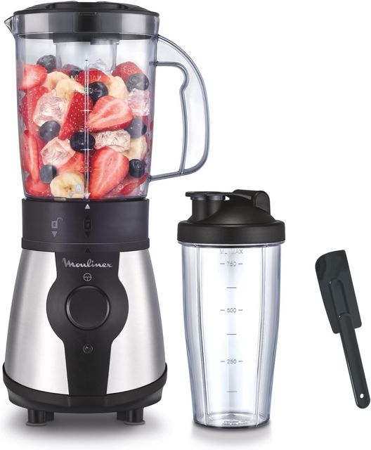 Imagen de la oferta: Moulinex Blend & Go, Batidora de vaso + Espátula, 1,3 L, 300 W, Compacta, Incluye botella para llevar 750 ml, Piezas aptas para lavavajillas Batidora de vaso + Espátula LM1B1DES