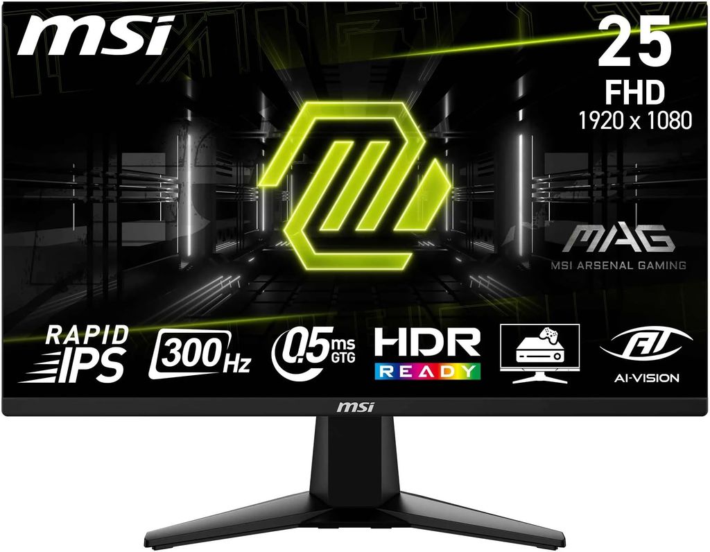 Imagen de: MSI mag 255XF Monitor FHD Gaming de 24,5", Panel IPS rápido de 1920 x 1080, 300 Hz / 0,5 ms (GtG, mín.) sRGB del 120%, Diseño sin Marcos, Preparado para HDR, DisplayPort 1.4a, HDMI, Negro