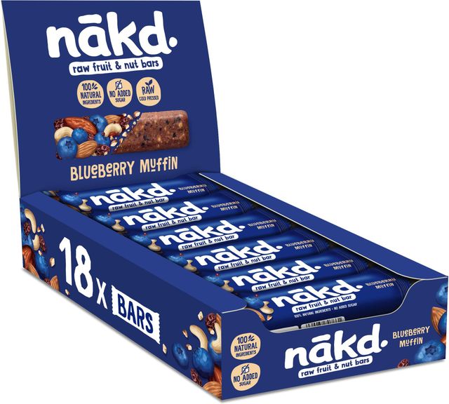 Imagen de la oferta: Nākd. Blueberry Muffin | Barritas Raw de Fruta y Frutos Secos | 100% Ingredientes Naturales | Sin Azúcar Añadido | 18 x 35g | 630g