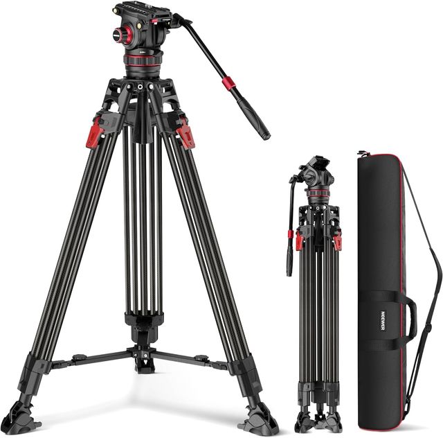Imagen de la oferta: Neewer Trípode de cámara de Video de 78 Pulgadas de Fibra de Carbono con Cabezal Fluido Ajustable Amortiguador, liberación rápida de un Paso con Placa QR y asa, Soporte de trípode Resistente para