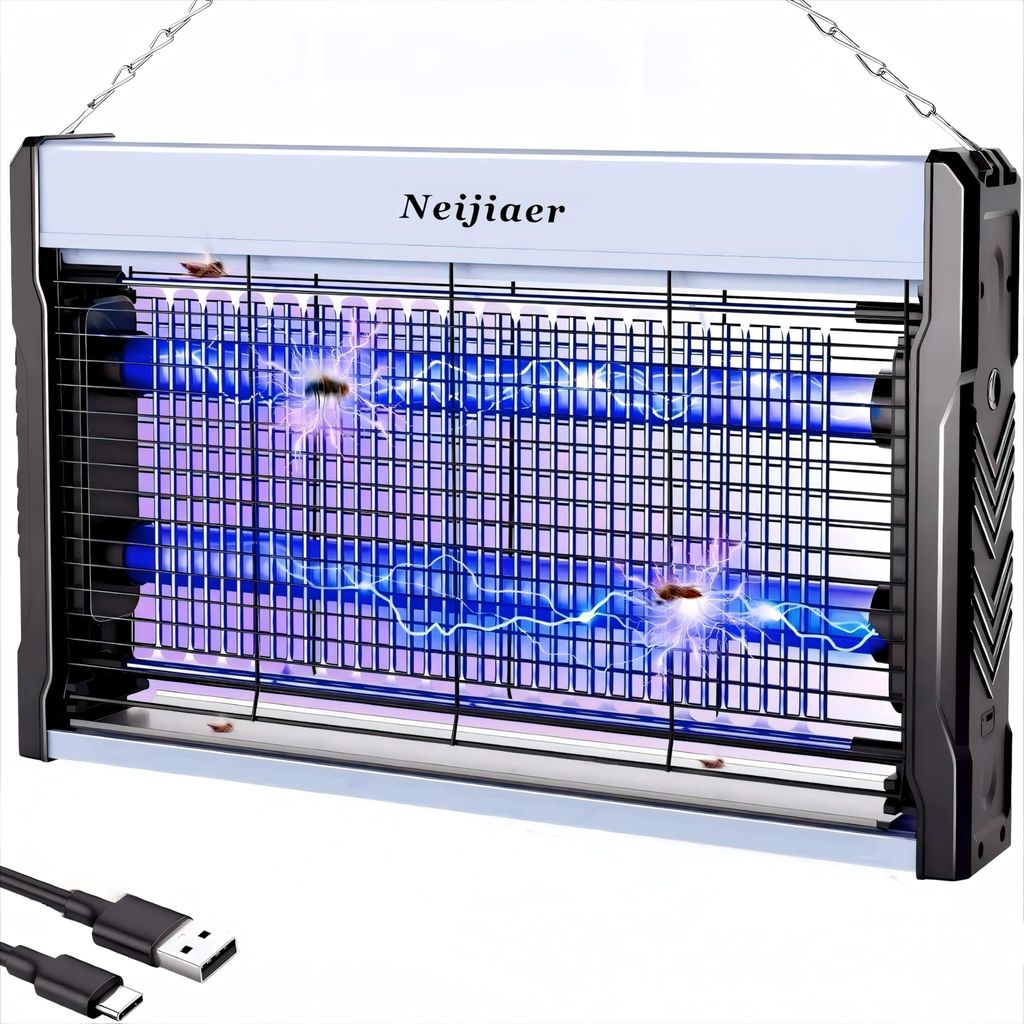 Imagen de: Neijiaer Lampara Antimosquitos 3200V, Mata Mosquitos Electrico con UV para Pared, Alimentado por USB con Cable de Energía, Diseño Seguro Anticontacto con Bandeja, para Interior y Exterior