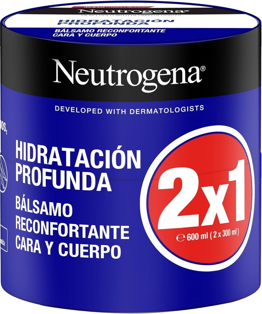 Imagen de: Neutrogena Fórmula Noruega Hidratación Profunda Bálsamo Reconfortante (Pack de 2 X 300 ml), crema hidratante corporal y facial con tecnología Pro-Ceramida para pieles secas