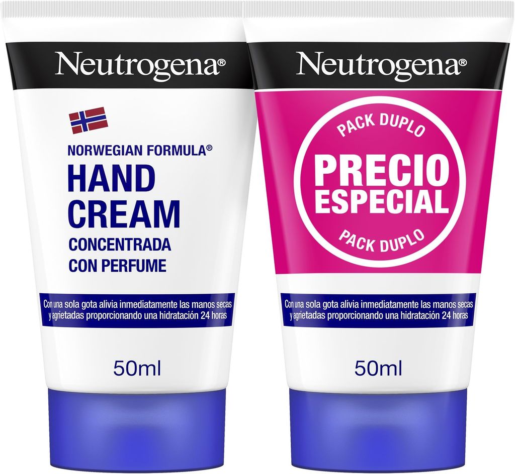 Imagen de: Neutrogena Duplo Crema de Manos Concentrada con Perfume (2 x 50 ml), crema de manos reparadora para pieles sensibles, crema para manos agrietadas y secas con glicerina y vitamina E