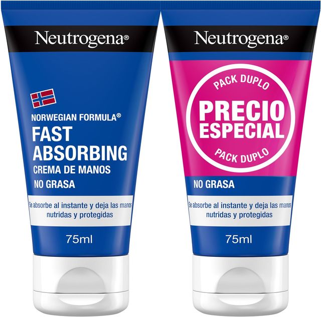 Imagen de la oferta: Neutrogena Fórmula Noruega Fast Absorbing (pack de 2 x 75 ml) crema de manos reparadora no grasa con glicerina y vitamina E, crema para manos agrietadas y secas de rápida absorción