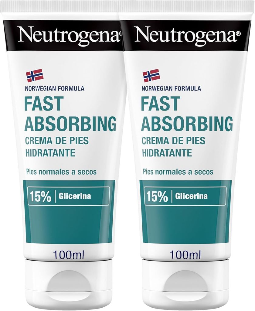 Imagen de: Neutrogena Fórmula Noruega Crema de Pies Absorción Inmediata (pack de 2 x 100 ml), crema hidratante para pies normales a secos, crema no grasa de absorción rápida