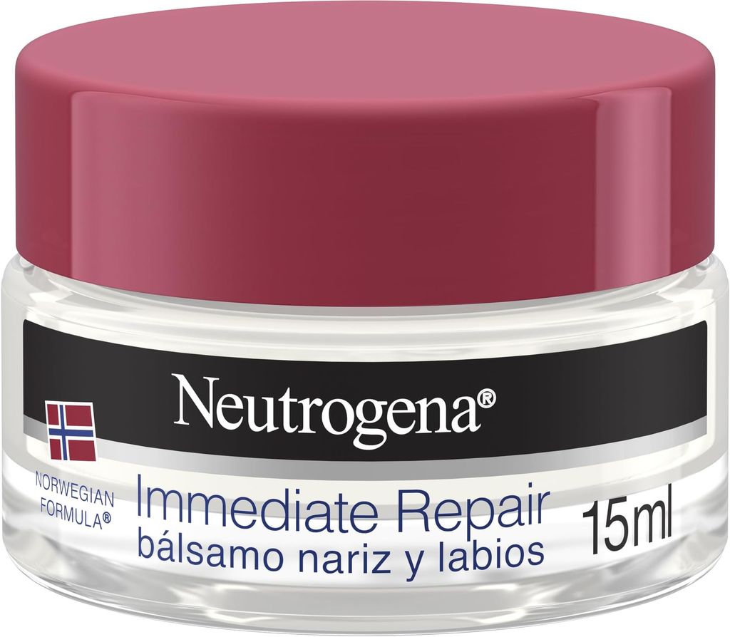 Imagen de: Neutrogena Fórmula Noruega Immediate Repair Bálsamo Nariz y Labios (15 ml), crema hidratante facial de rápida absorción, protector labial y nasal para labios agrietados y nariz reseca con Glicerina