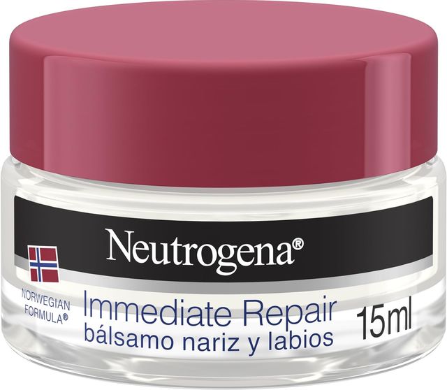 Imagen de la oferta: Neutrogena Fórmula Noruega Immediate Repair Bálsamo Nariz y Labios (15 ml), crema hidratante facial de rápida absorción, protector labial y nasal para labios agrietados y nariz reseca con Glicerina