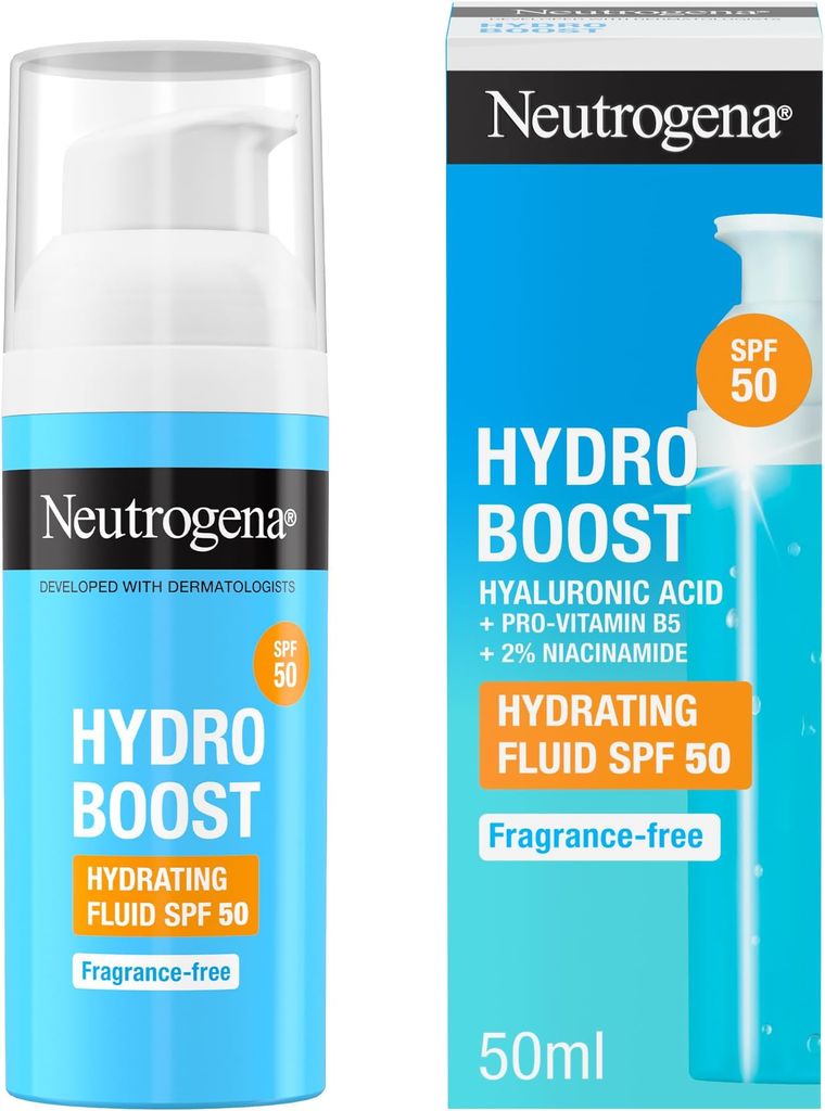 Imagen de: Neutrogena Hydro Boost Fluido Hidratante SPF 50 (1 x 50 ml), crema solar 50 de uso diario con ácido hialurónico y 2% niacinamida, protector solar hidratante de amplio espectro