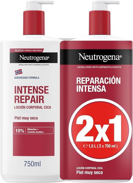 Imagen de la oferta: Neutrogena Fórmula Noruega Loción Corporal CICA Reparación intensa para piel seca (Pack de 2 x 750 ml), crema hidratante corporal reparadora con centella asiática