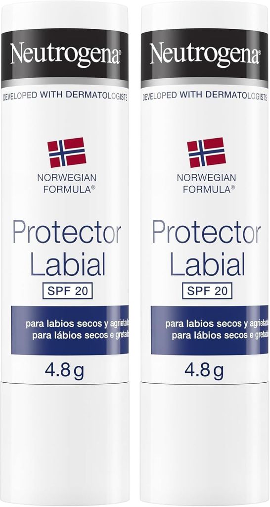 Imagen de: Neutrogena Fórmula Noruega Protector Labial SPF 20 (2 x 4,8 g), bálsamo labial para labios secos y agrietados, protector solar labial contra los rayos UVA y UVB, bálsamo hidratante