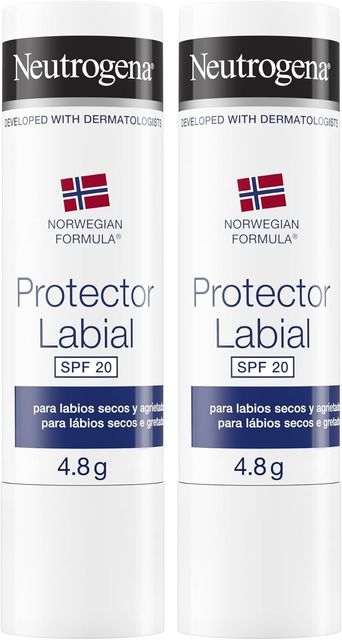 Imagen de la oferta: Neutrogena Fórmula Noruega Protector Labial SPF 20 (2 x 4,8 g), bálsamo labial para labios secos y agrietados, protector solar labial contra los rayos UVA y UVB, bálsamo hidratante