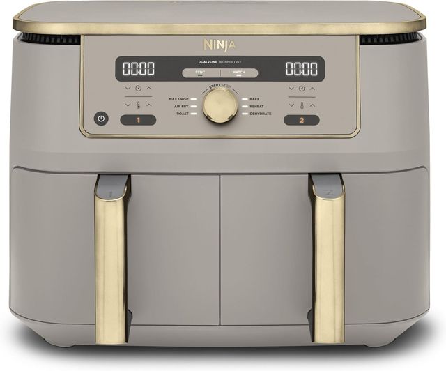 Imagen de la oferta: Ninja MAX Freidora de aire sin aceite con compartimento doble, 2 cajones, 9,5 l, sin aceite, Air Fry, Max Crisp, Roast, Bake, Reheat, Dehydrate, cestas antiadherentes, Piedra Dorada, DZ400EUSTGD