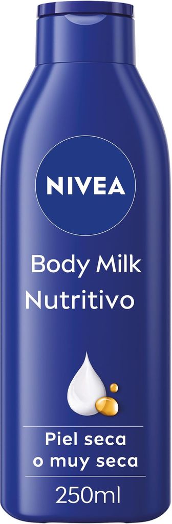 Imagen de: NIVEA Body Milk Nutritivo (1 x 250 ml), leche corporal que hidrata durante 72 h, crema hidratante corporal con aceite de almendras y ácido hialurónico, para piel seca