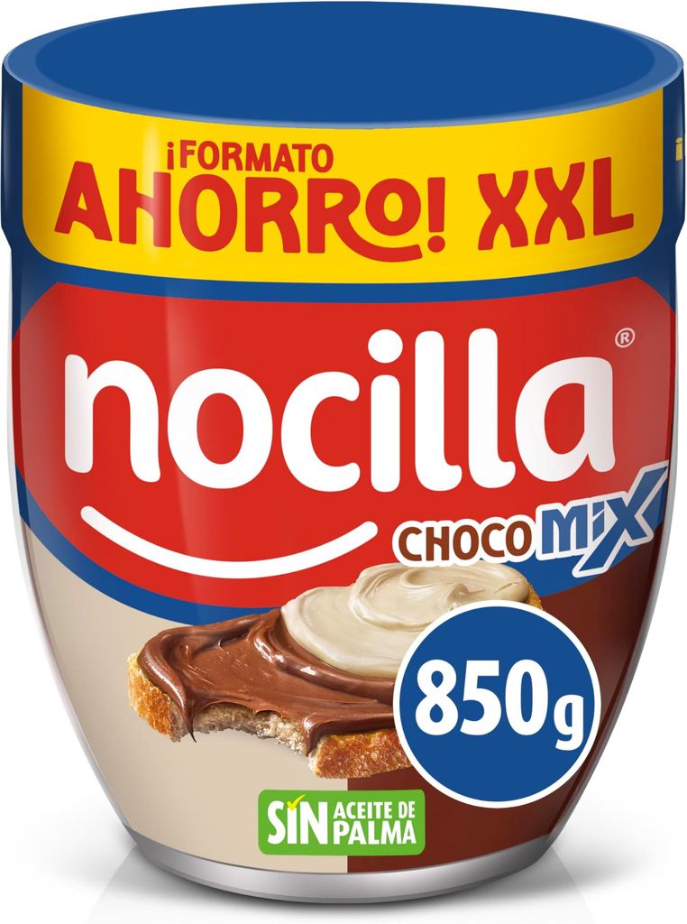 Imagen de: Nocilla, ChocoMix, Doble Crema al Cacao y Leche con Avellanas, Sin Aceite de Palma - Formato Ahorro - 850g