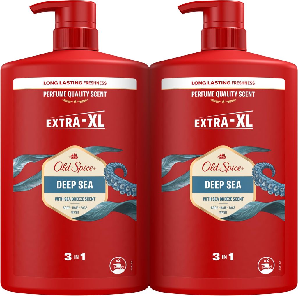 Imagen de: Old Spice Deep Sea Gel De Ducha Y Champú Para Hombres 2x1000ml, Gel Para Cara, Cuerpo Y Pelo 3 En 1 Multiusos, Frescura Duradera, Fragancia Excepcional, Limpieza Profunda