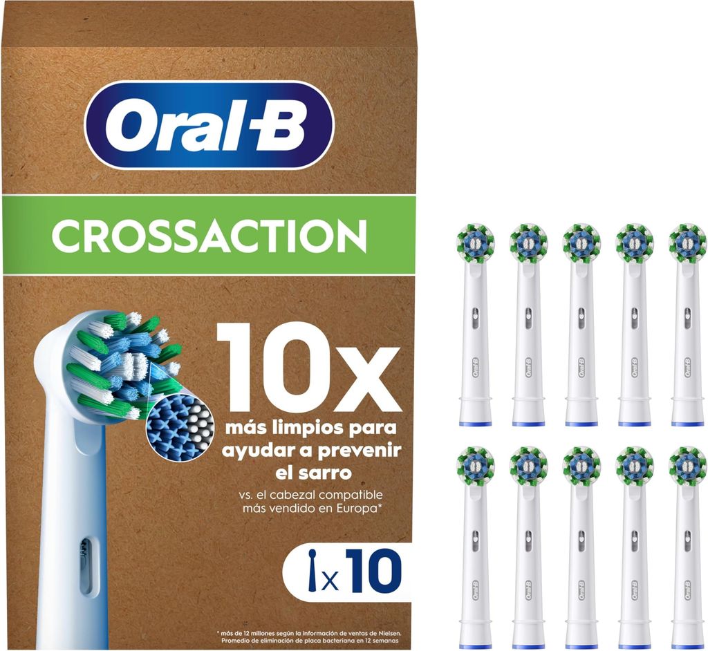 Imagen de: Oral-B Pro CrossAction Recambios para Cepillo de Dientes Eléctrico, Pack de 10 Cabezales, Blanco (Tamaño Buzón)