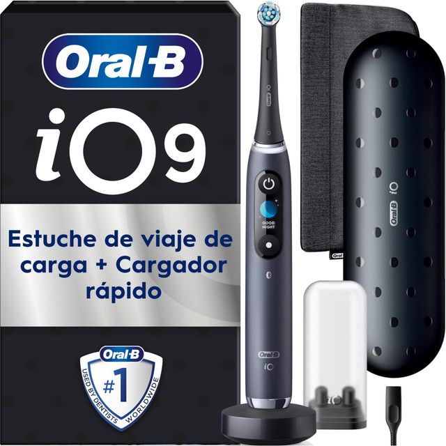 Imagen de la oferta: Oral-B iO 9 Cepillo de Dientes Eléctrico Negro con Mango Recargable, 1 Cabezal, Estuche de Viaje Con Cargador y Funda Magnética, 7 Modos De Cepillado, Sensor De Presión, Diseñado por Braun