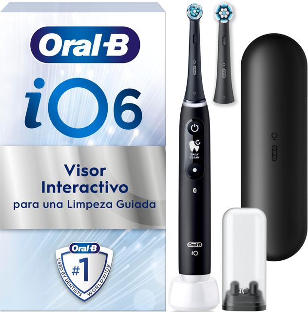 Imagen de la oferta: Oral-B iO 6N Cepillo de Dientes Eléctrico Negro Con Mango Recargable, 2 Cabezales y 1 Estuche de Viaje, 5 Modos De Cepillado Con Blanqueamiento Dental, Sensor De Presión, Diseñado por Braun
