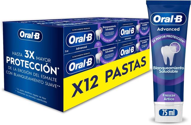 Imagen de la oferta: Oral-B Advanced Blanqueamiento Saludable, Pasta De Dientes Blanqueadora, Pack 12 x 75 ml, Refresca El Aliento, Dentífrico Refrescante Con Sabor Menta Pura, 75 ml (Paquete de 12)