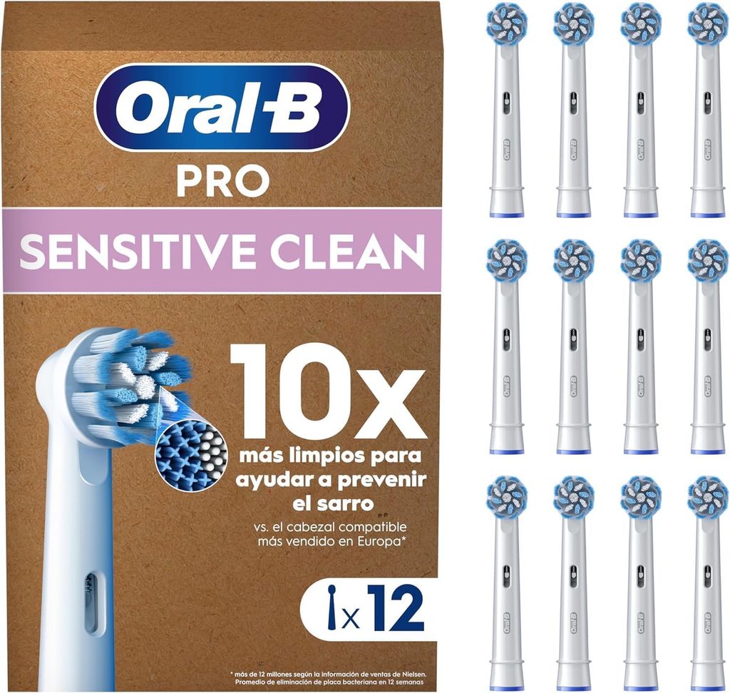 Imagen de: Oral-B Pro Sensitive Clean Recambios para Cepillo de Dientes Eléctrico, Pack de 12 Cabezales, Blanco - Originales (Tamaño Buzón)