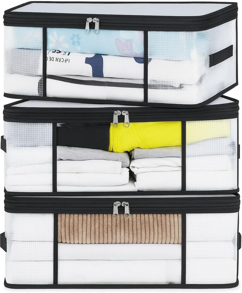 Imagen de: 3 Piezas Organizador Ropa Transparente 35L – Cajas Plegables para Armario o Debajo de la Cama – Bolsa Almacenamiento Mantas y Juguetes