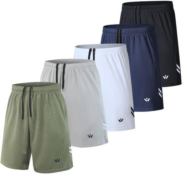 Imagen de la oferta: fovdtaa Paquete de 5 pantalones cortos deportivos para hombre con bolsillos y cintura elástica, pantalones cortos de entrenamiento de secado rápido, pantalones de correr