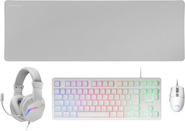 Imagen de la oferta: Mars Gaming MCP-RGB3, Pack Gaming Teclado Fixed RGB + Ratón Gaming RGB Flow 3200 dpi + Auriculares Over-Ear RGB + Alfombrilla XXL, Blanco, Idioma Español